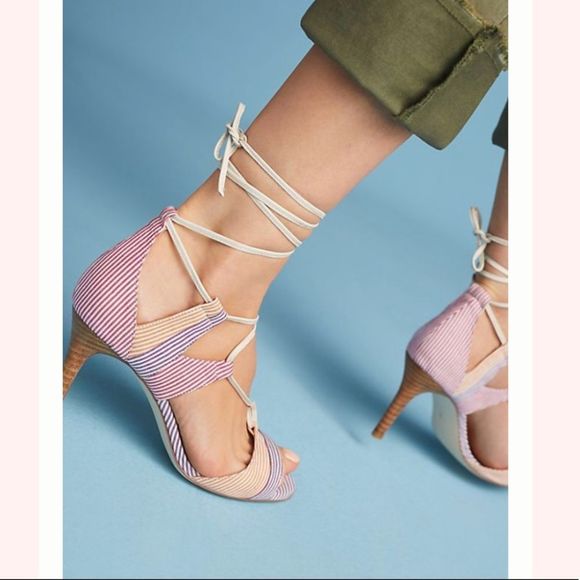 ANTHROPOLOGIE Billy Ella Striped lace up Heel - Picture 2 of 5
